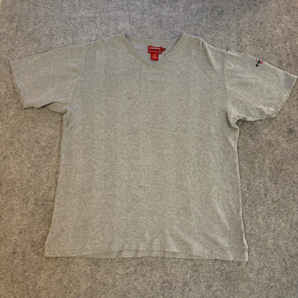 Chaps Denim Gray V-Neck Ribbed Short Sleeve T-Shirt Cotton Solid Adult Large‎